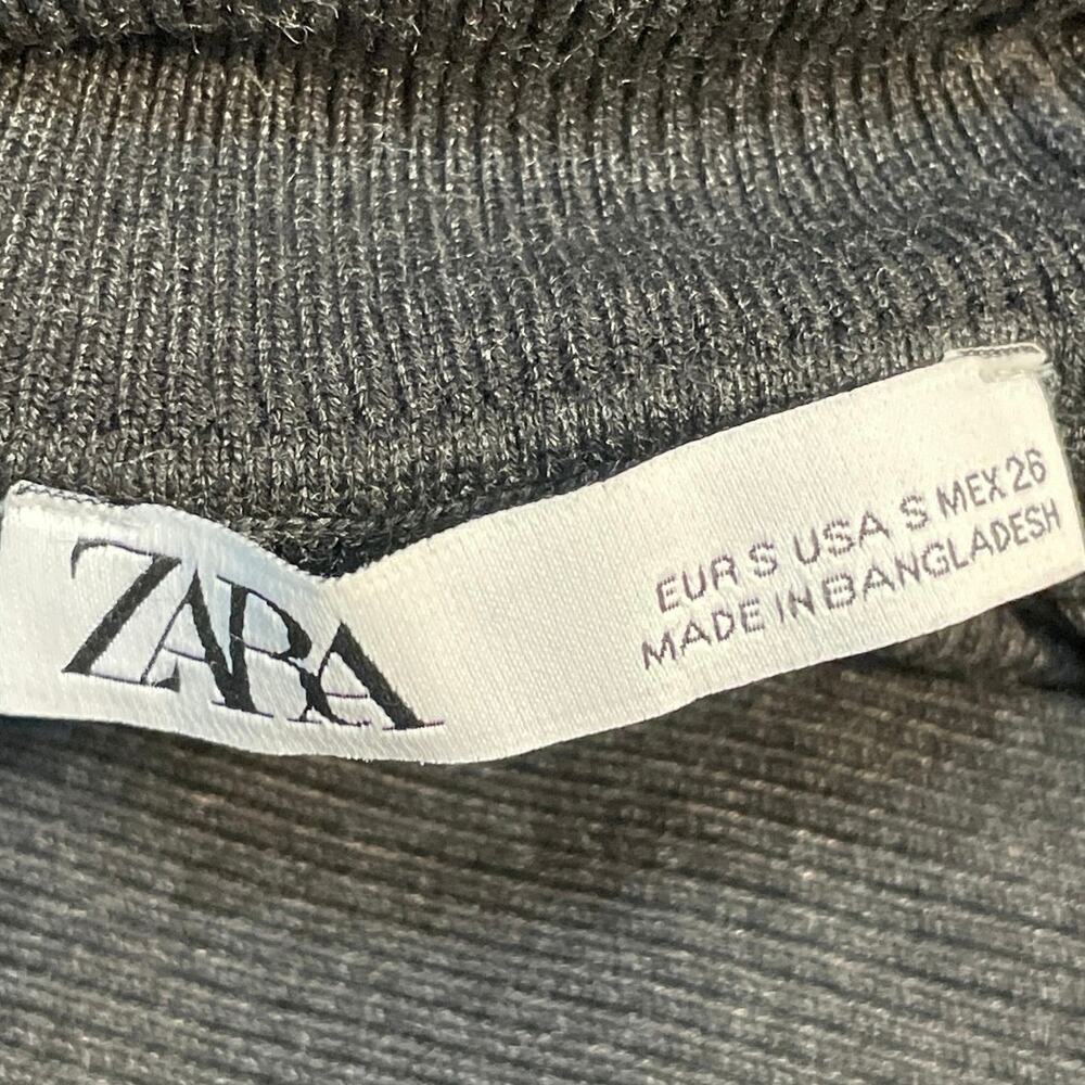 Zara Gray Turtleneck Long Sleeve Gold Button Mini Bodycon Sheath Sweater Dress S - Picture 5 of 6